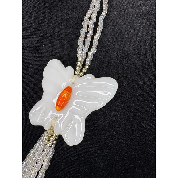 White Jade Butterfly White Beads Long Necklace - Picture 1 of 5